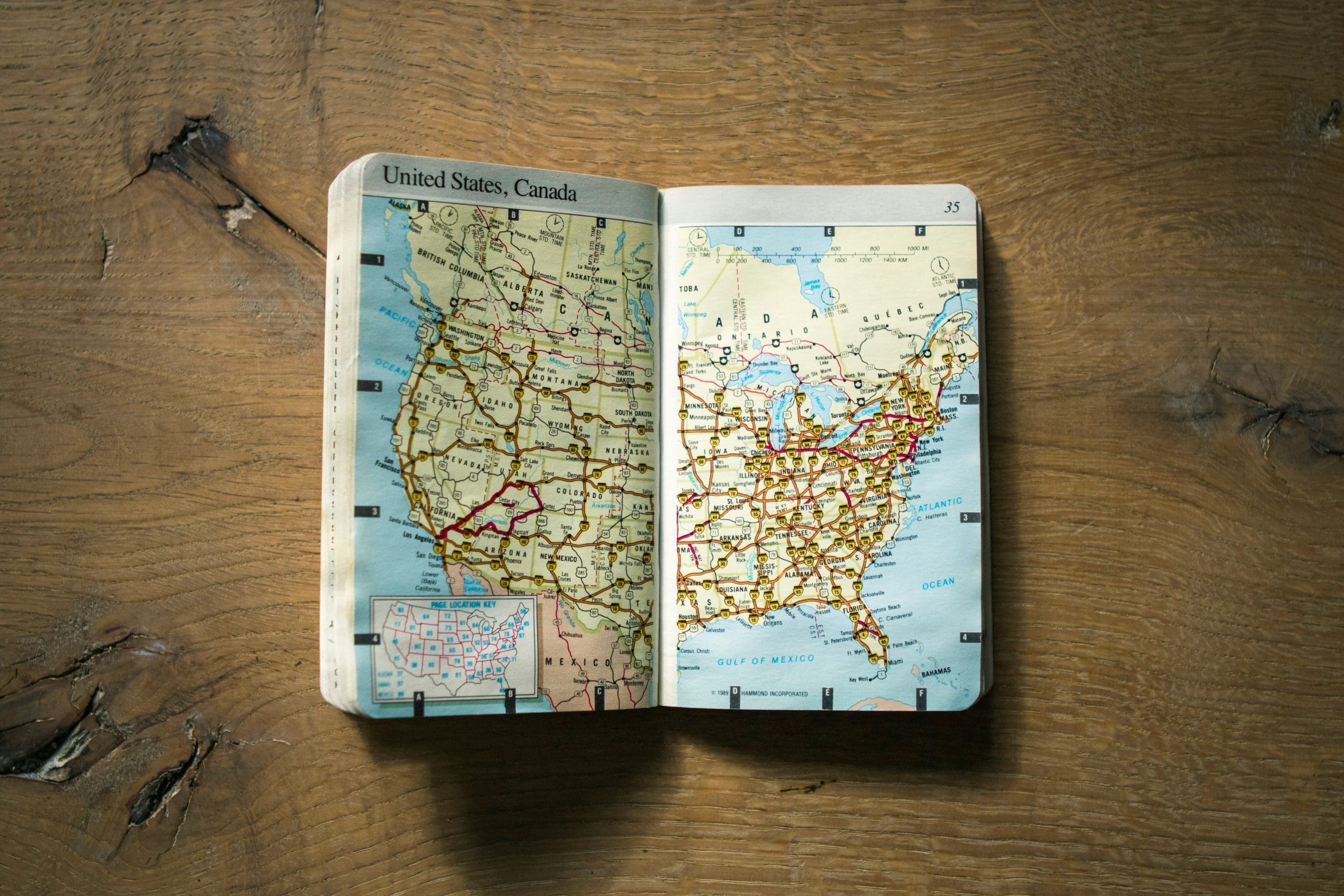 A map of the USA and Canada on a road trip