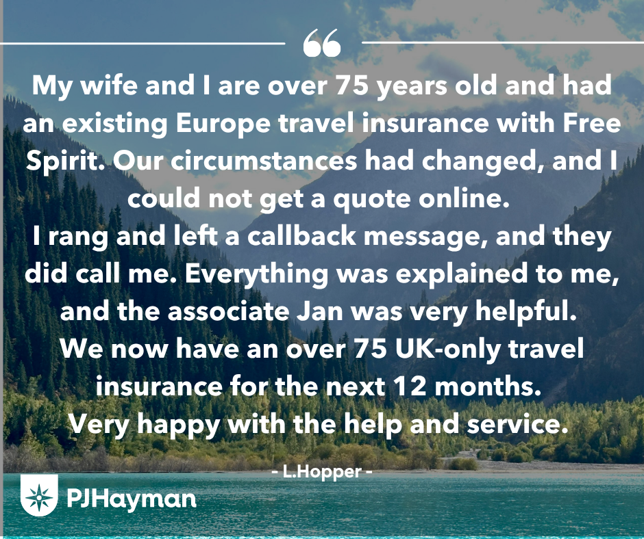 2 P J Hayman review about UK travel insurance 
