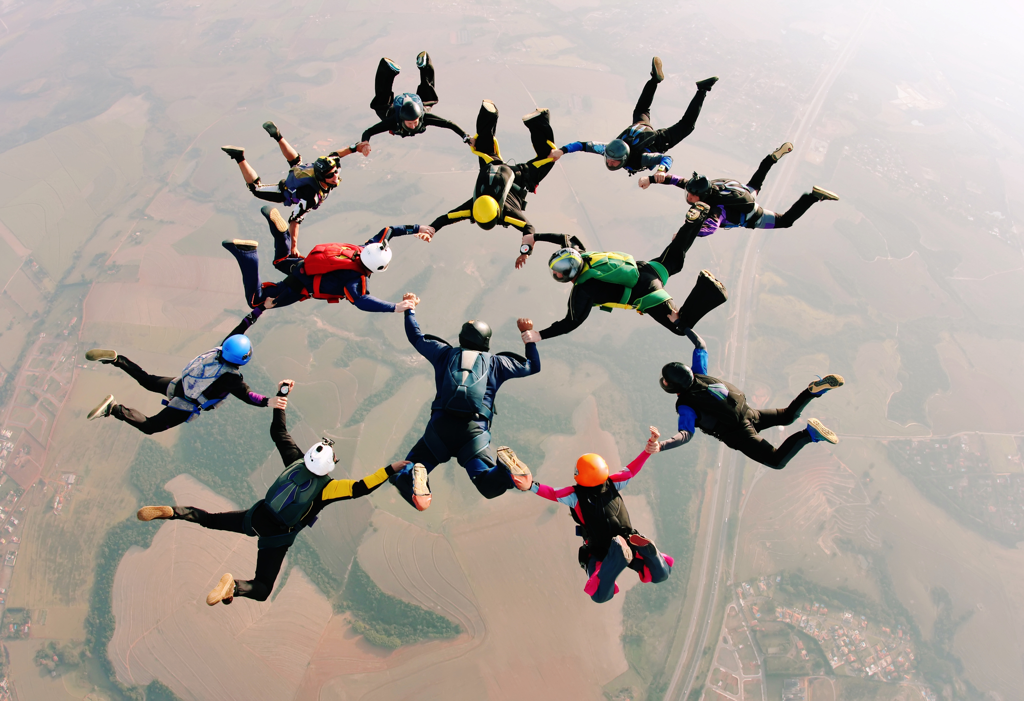 A skydive team trust each other to make a formation